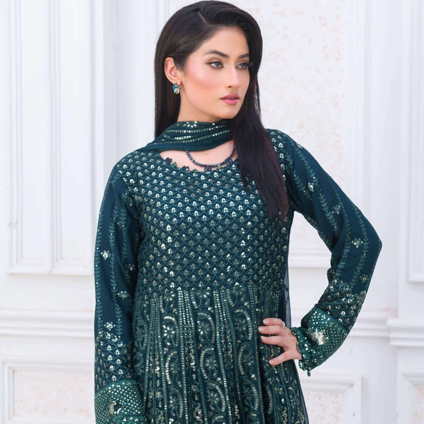 Green Wedding Lehenga Dress Close picture embroidery