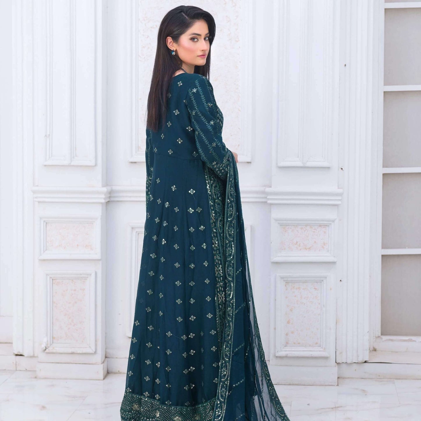 Green Wedding Lehenga Dress back picture