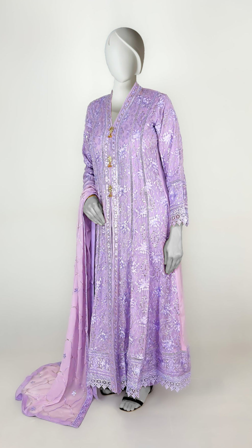 Lilac Front Open Pakistani Anarkali Maxi Dress Side