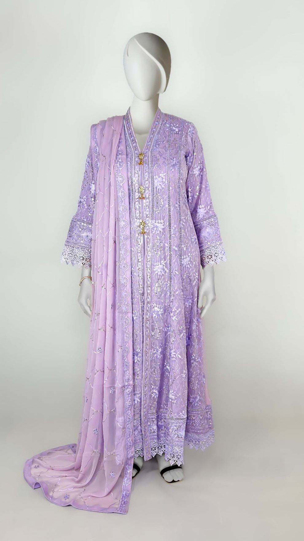 Lilac Front Open Pakistani Anarkali Maxi Dress Front