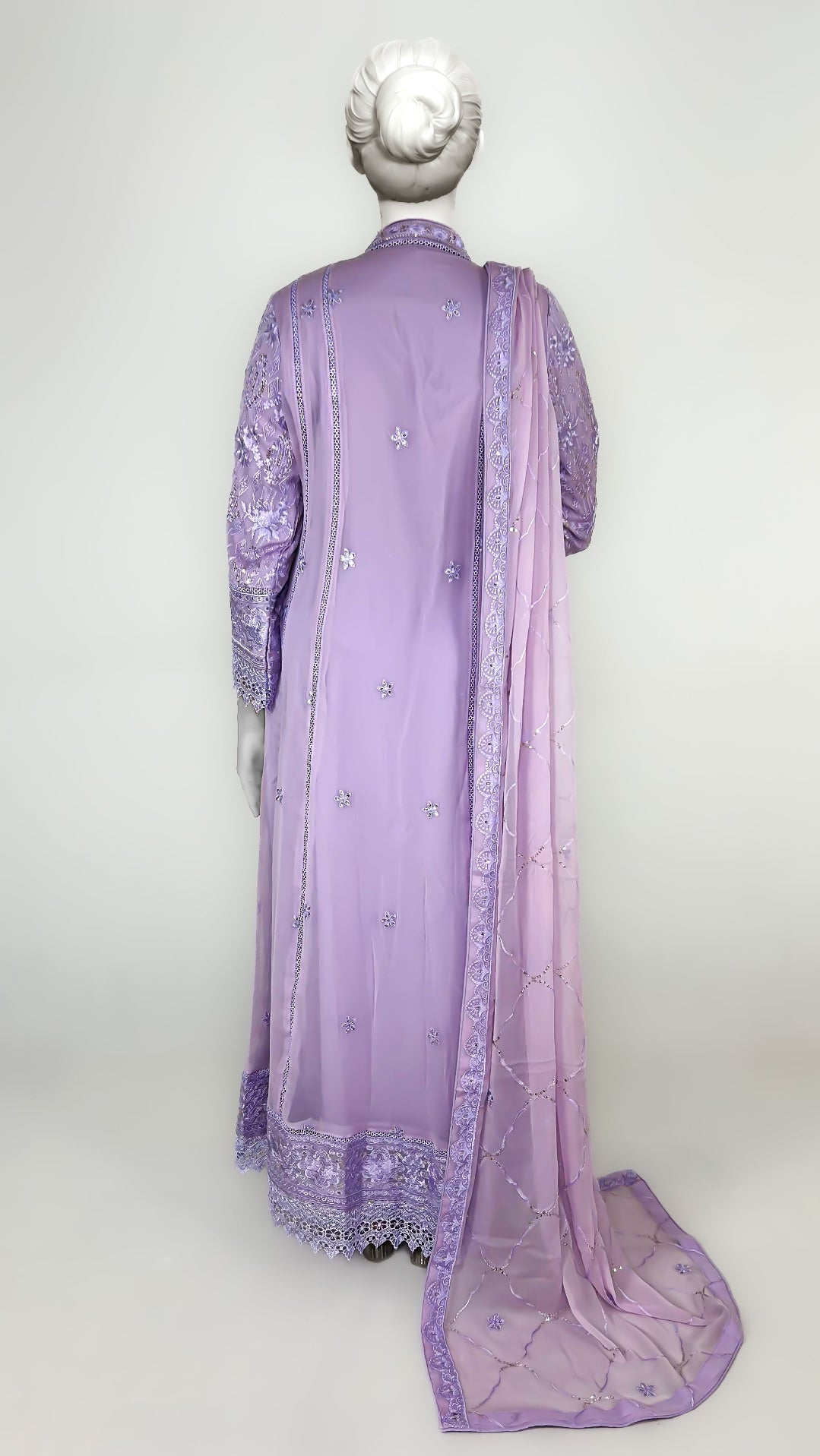 Lilac Front Open Pakistani Anarkali Maxi Dress Back