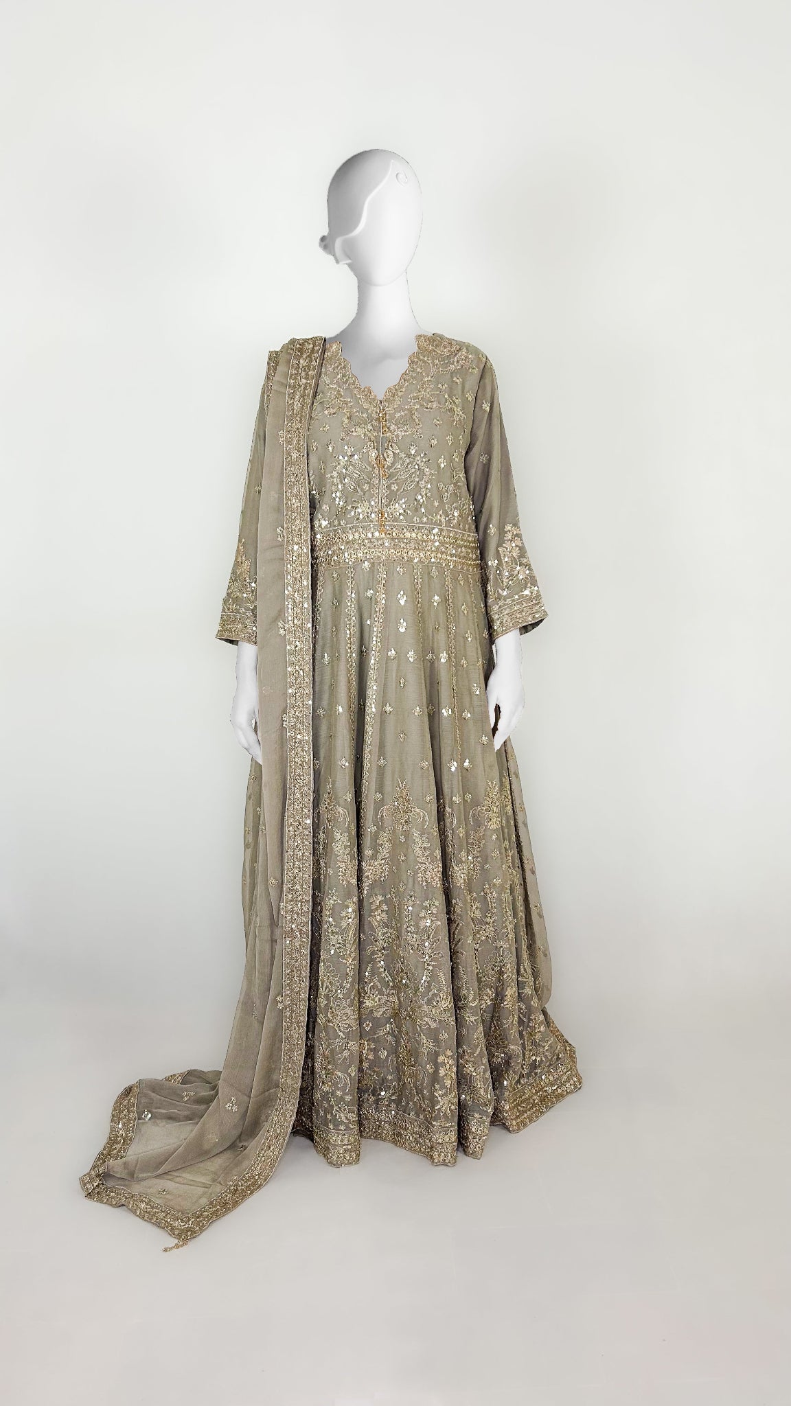 Light Brown Pakistani Formal Wear Long Frock