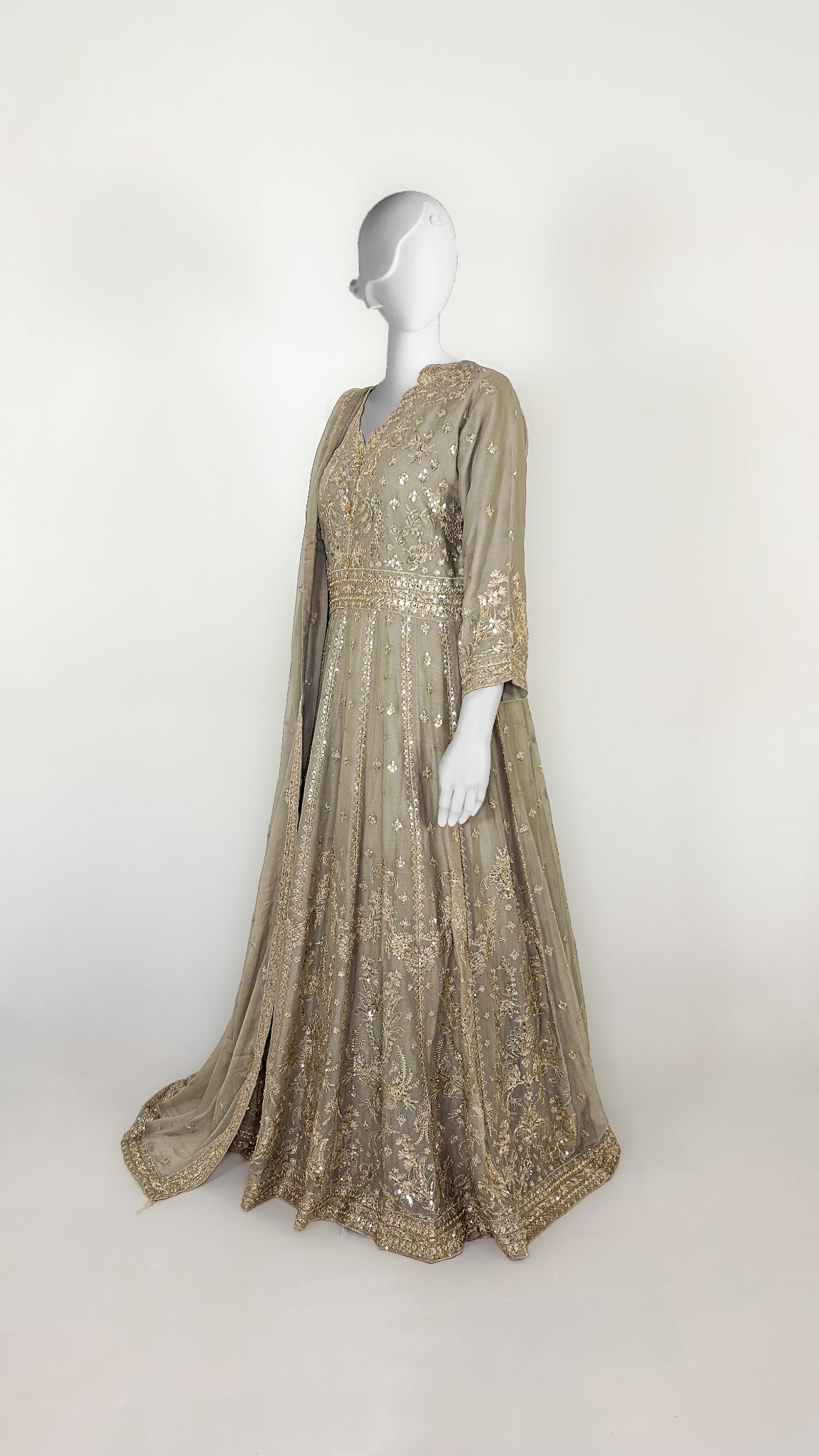 Light Brown Pakistani Formal Wear Long Frock Side
