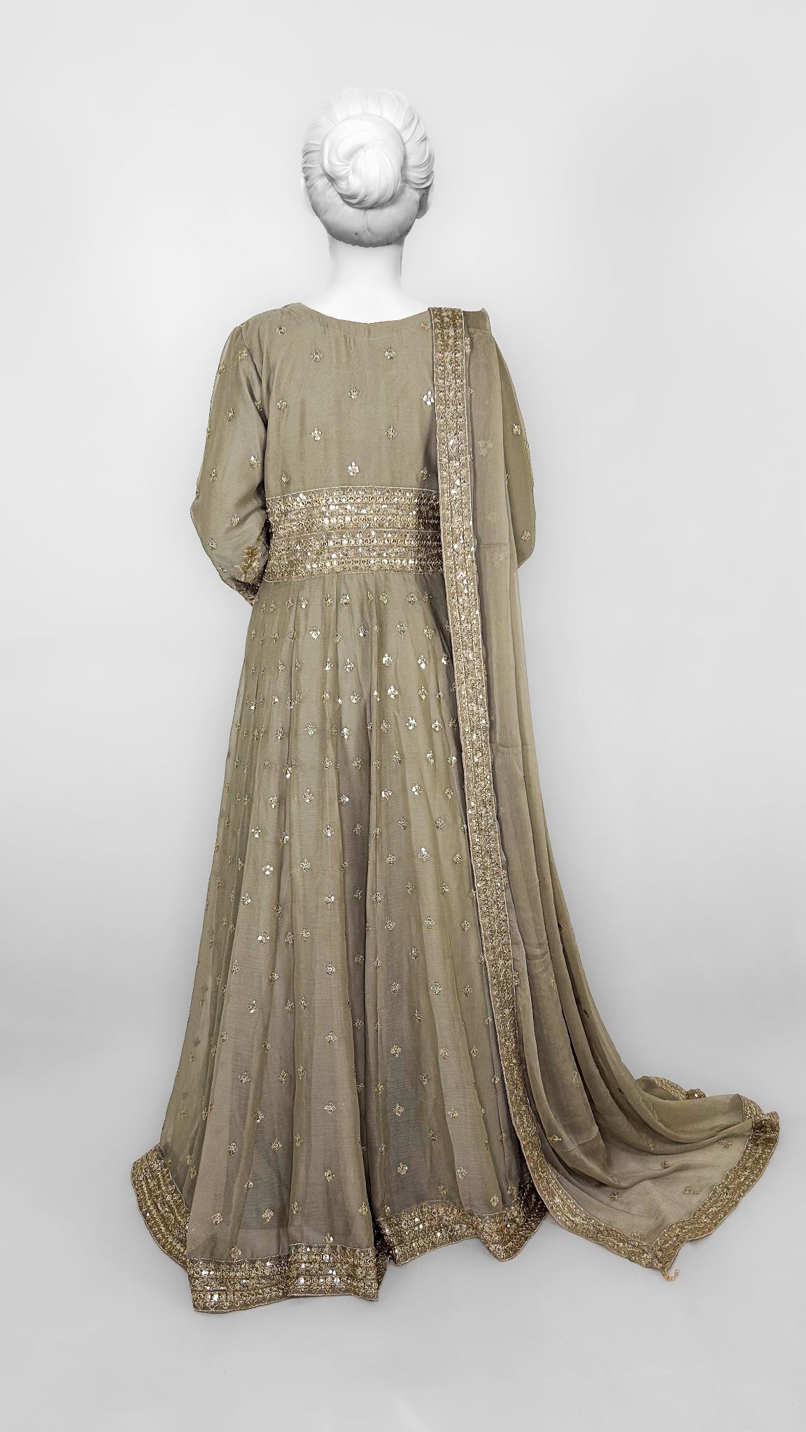 Light Brown Pakistani Formal Wear Long Frock Back
