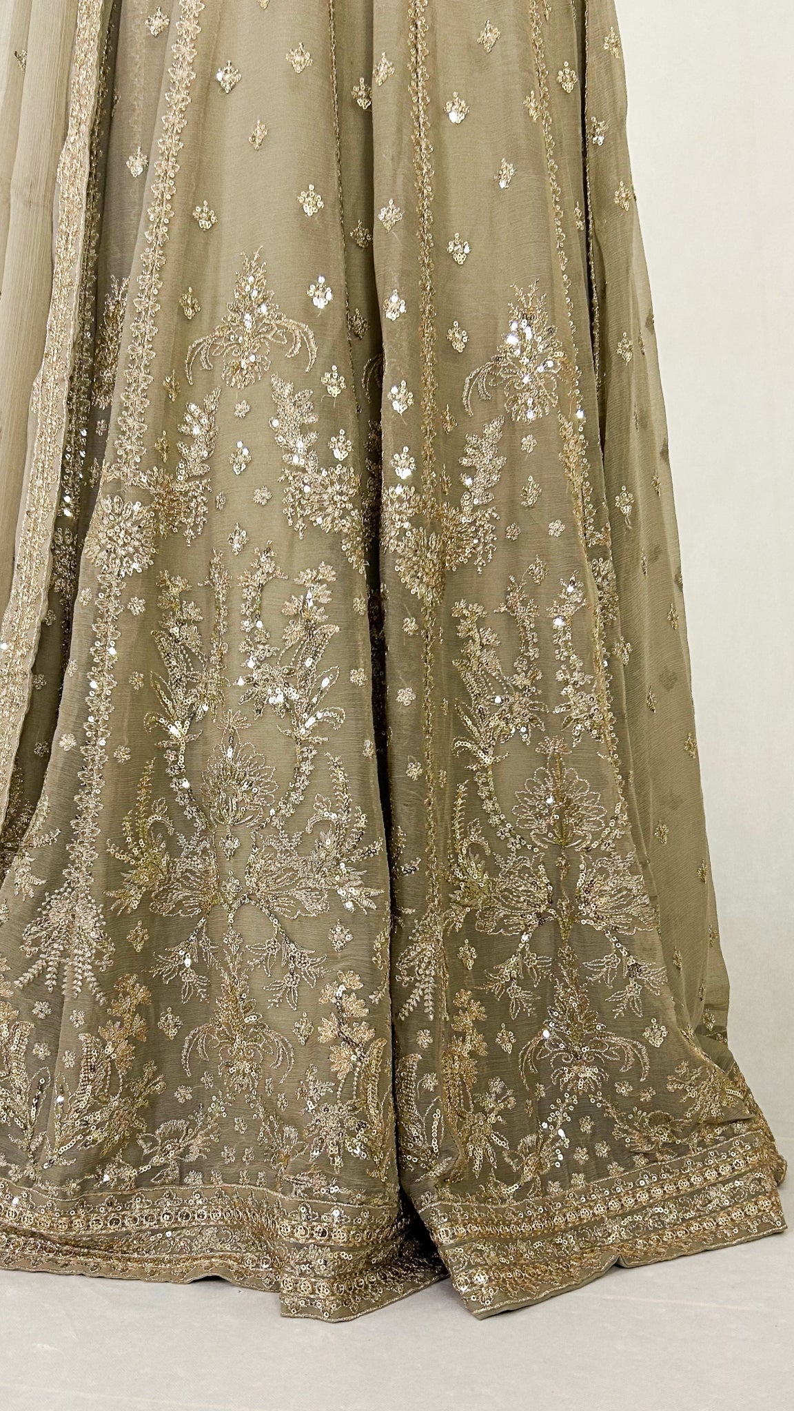 Light Brown Pakistani Formal Wear Long Frock Embroidered Border
