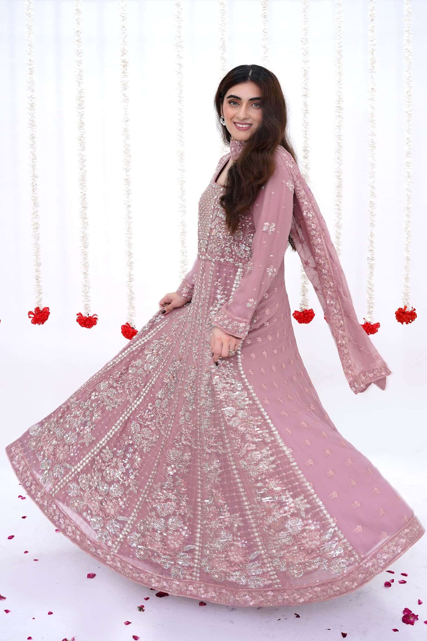 Mauve Luxury Chiffon Maxi Dress with Handwork Moving Picture
