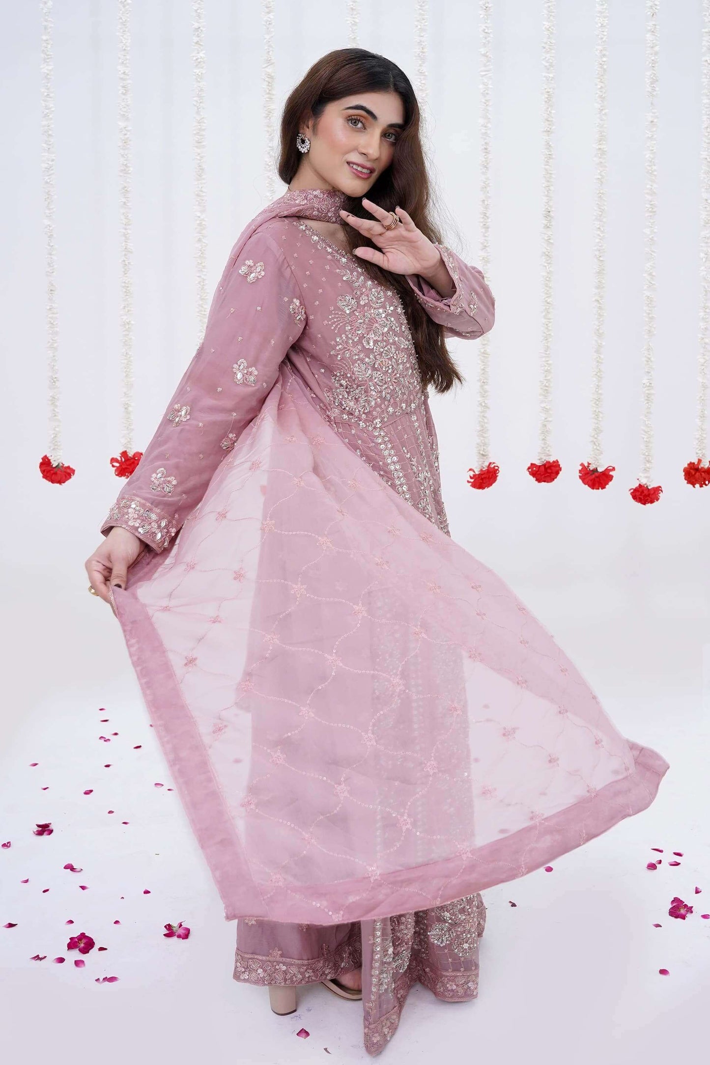 Mauve Luxury Chiffon Maxi Dress with Handwork Side Picture