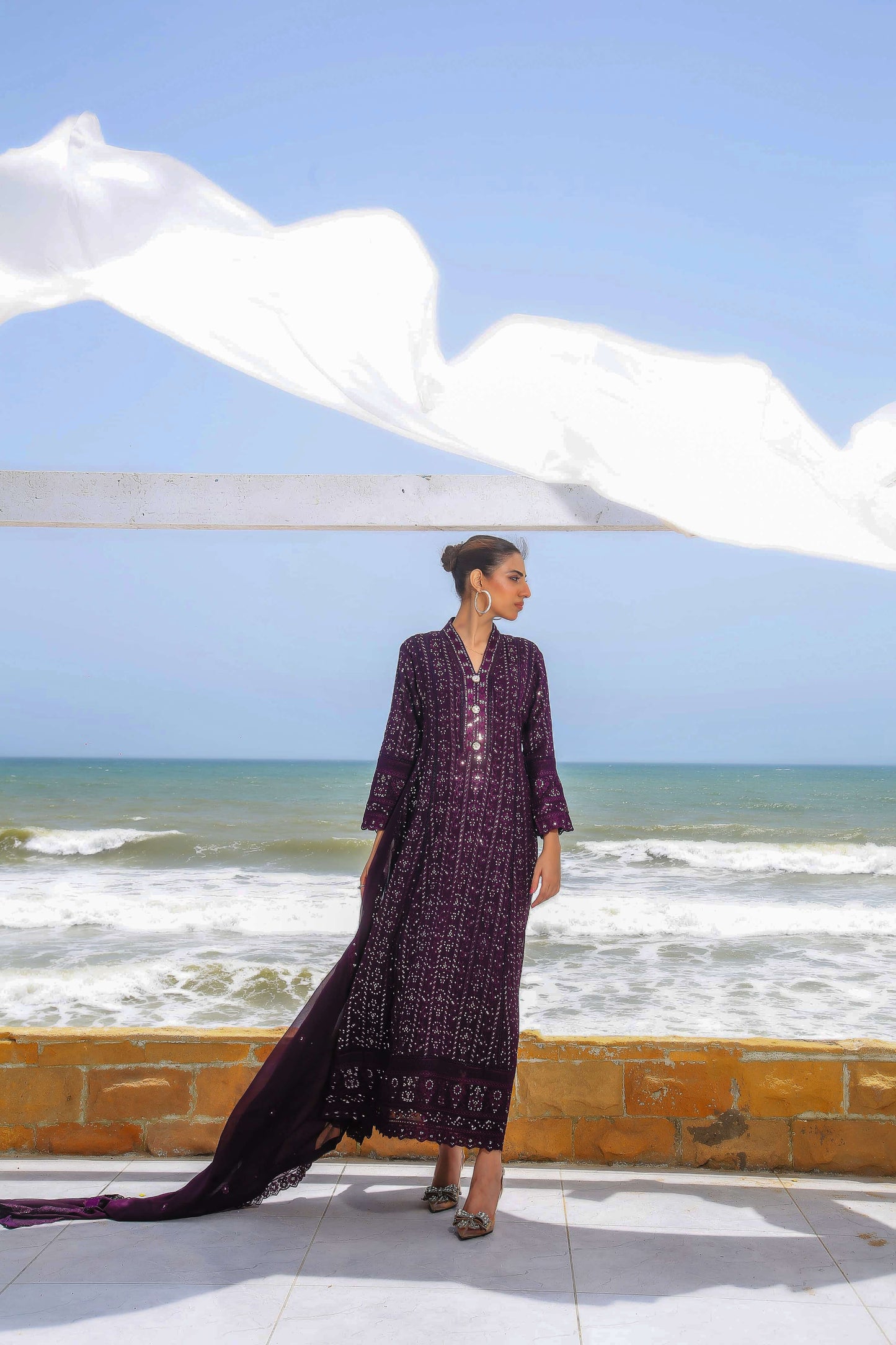Dark Purple Embroidered Long Maxi Dress