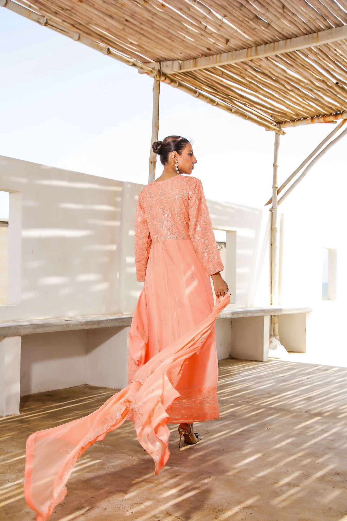 Back design and embroidery of Anarkali dress