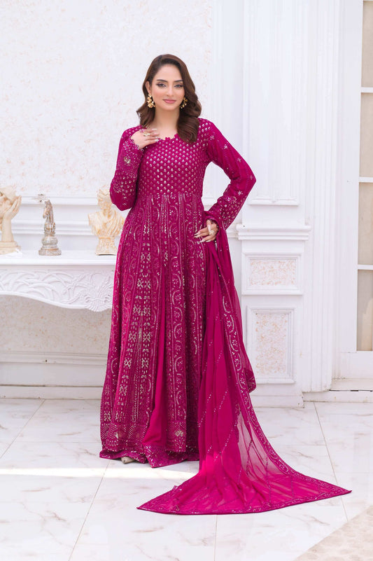Magenta Wedding Lehenga Dress – Long Embroidered Party Wear Outfit with Dupatta