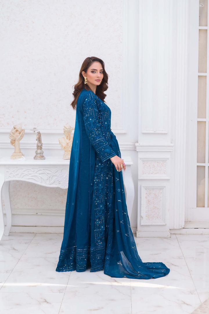 Peacock Blue Anarkali Front Open Gown Side Picture