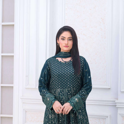 Green Wedding Lehenga Dress Close picture embroidery front