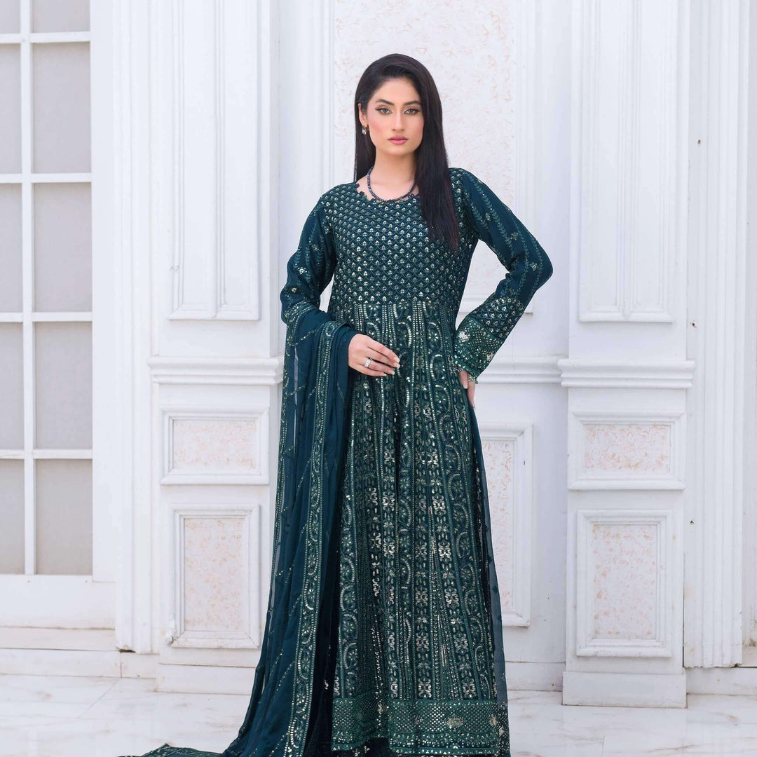 Green Wedding Lehenga Dress Long Embroidered Party Wear Outfit with Dupatta Large / Bottle Green Green Wedding Lehenga Dress Long Embroidered Party Wear Outfit with Dupatta Large / Bottle Green