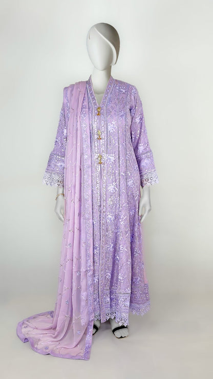 Lilac Front Open Pakistani Anarkali Maxi Dress Front