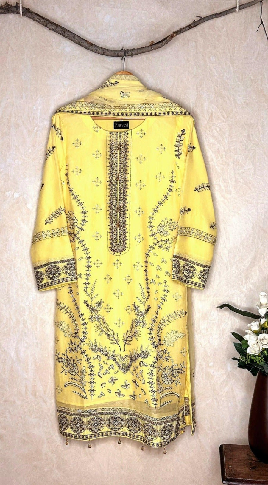 Yellow Embroidered Shalwar Kameez Pakistani Design | Zarveil