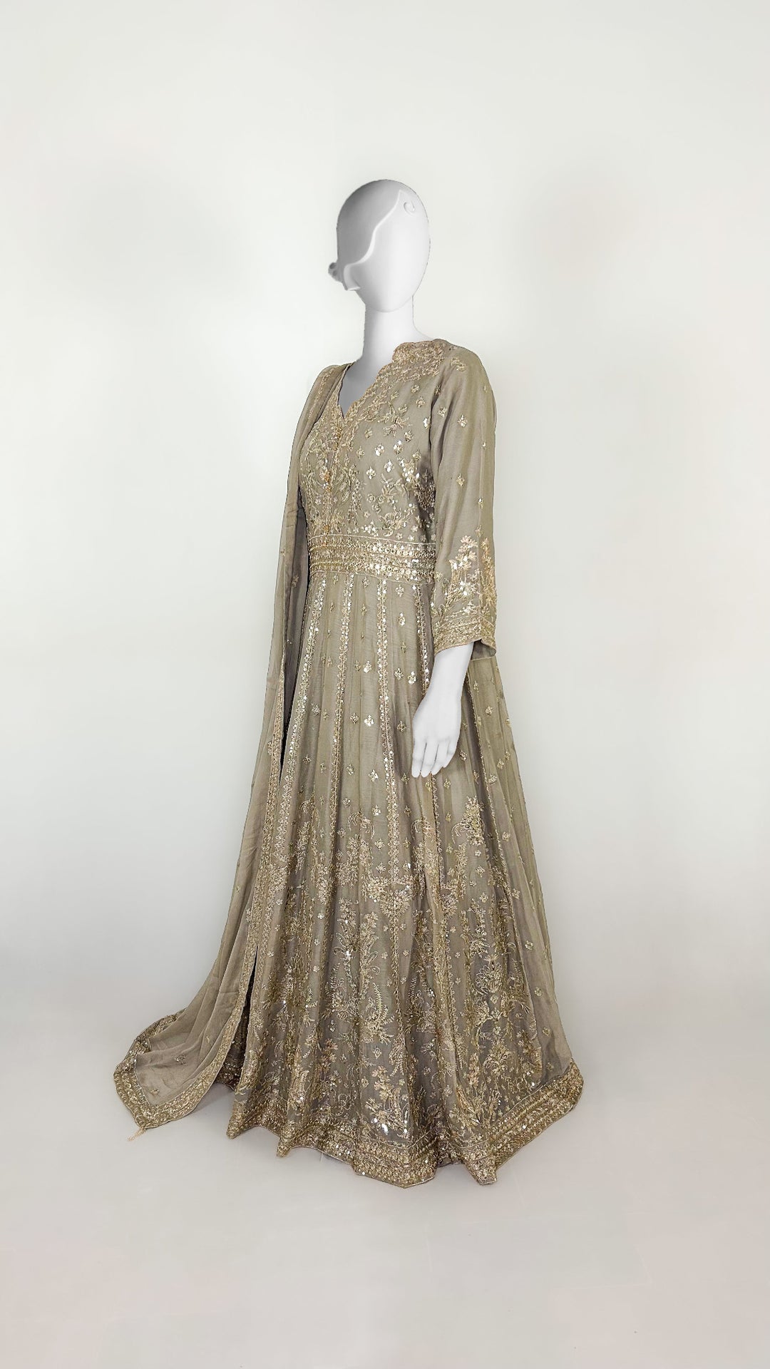 Light Brown Pakistani Formal Wear Long Frock Side