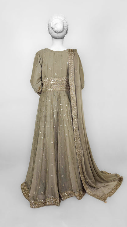 Light Brown Pakistani Formal Wear Long Frock Back