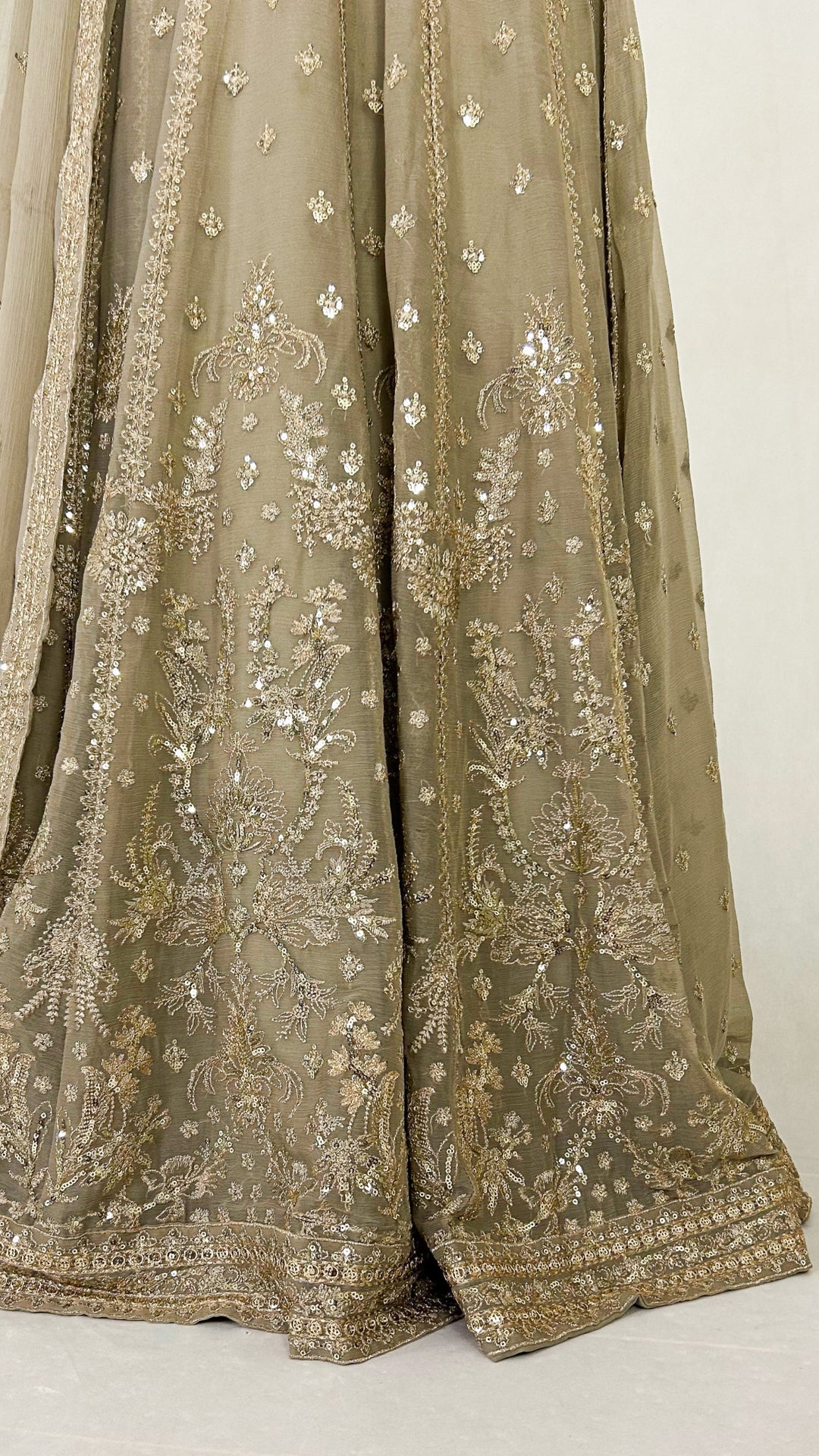 Light Brown Pakistani Formal Wear Long Frock Embroidered Border