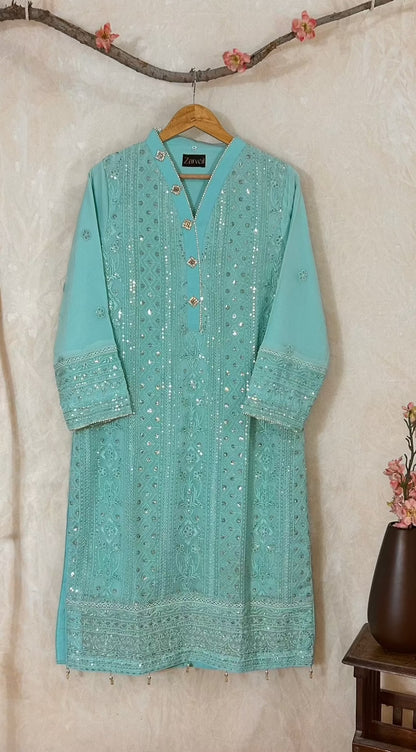 Light Blue Ready To Wear Pakistani Suit Complete Look | Zarveil