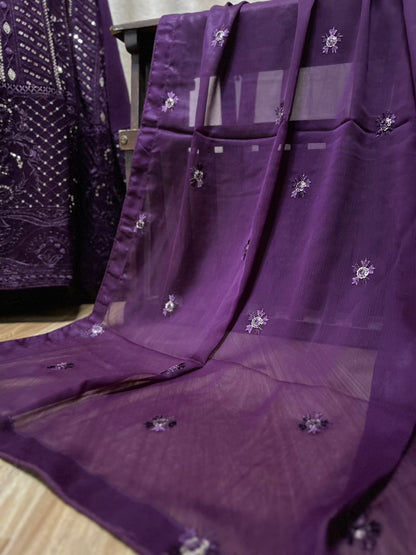 Embroidered hemline and Embroidered Chiffon Dupatta