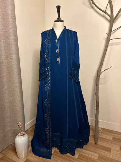 Peacock Blue Maxi Dress India Partywear Complete Look  | Zarveil