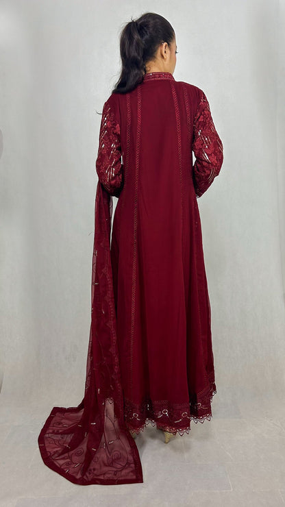 Maroon Anarkali Maxi Gown Embroidered Chiffon Long Suit Back Look