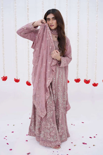 Mauve Luxury Chiffon Maxi Dress with Handwork Dupatta Picture