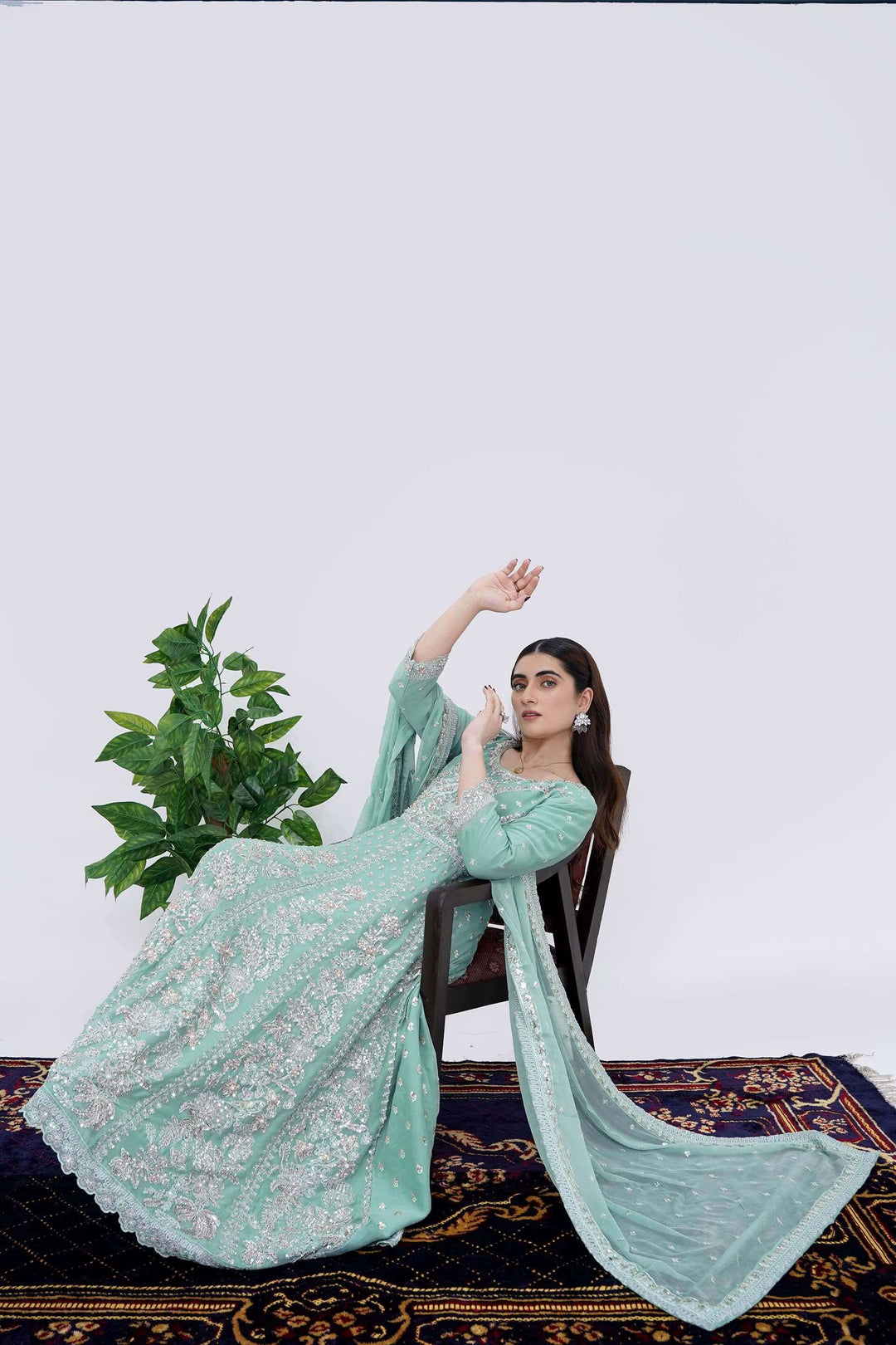 Mint Cream Designer Chiffon Maxi Dress Women's Designer Outfit Zarveil Mint Cream Designer Chiffon Maxi Dress Women's Designer Outfit Zarveil