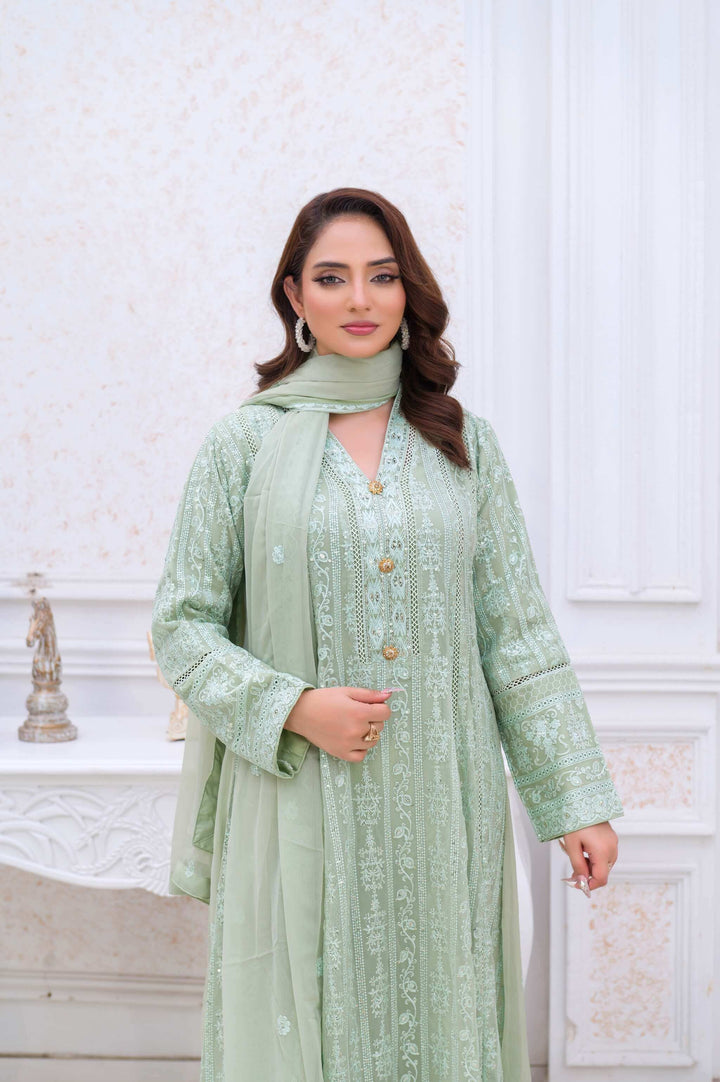 Mint Green Chiffon Anarkali Gown Close Embroidery Picture