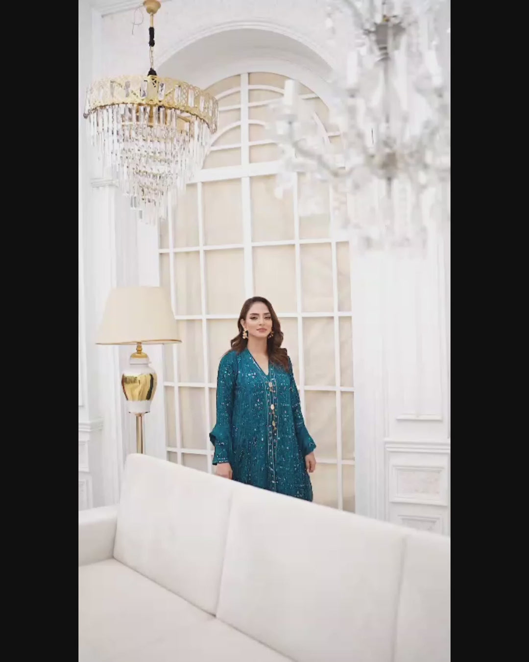Peacock Blue Anarkali Front Open Gown Video