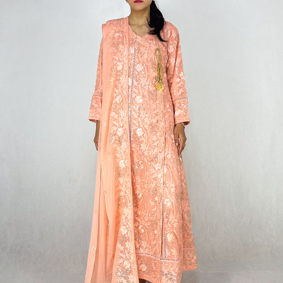 Melon Chiffon Angrakha Maxi Dress Embroidered Long Frock Complete Look Video