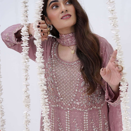 Mauve Luxury Chiffon Maxi Dress with Handwork Video