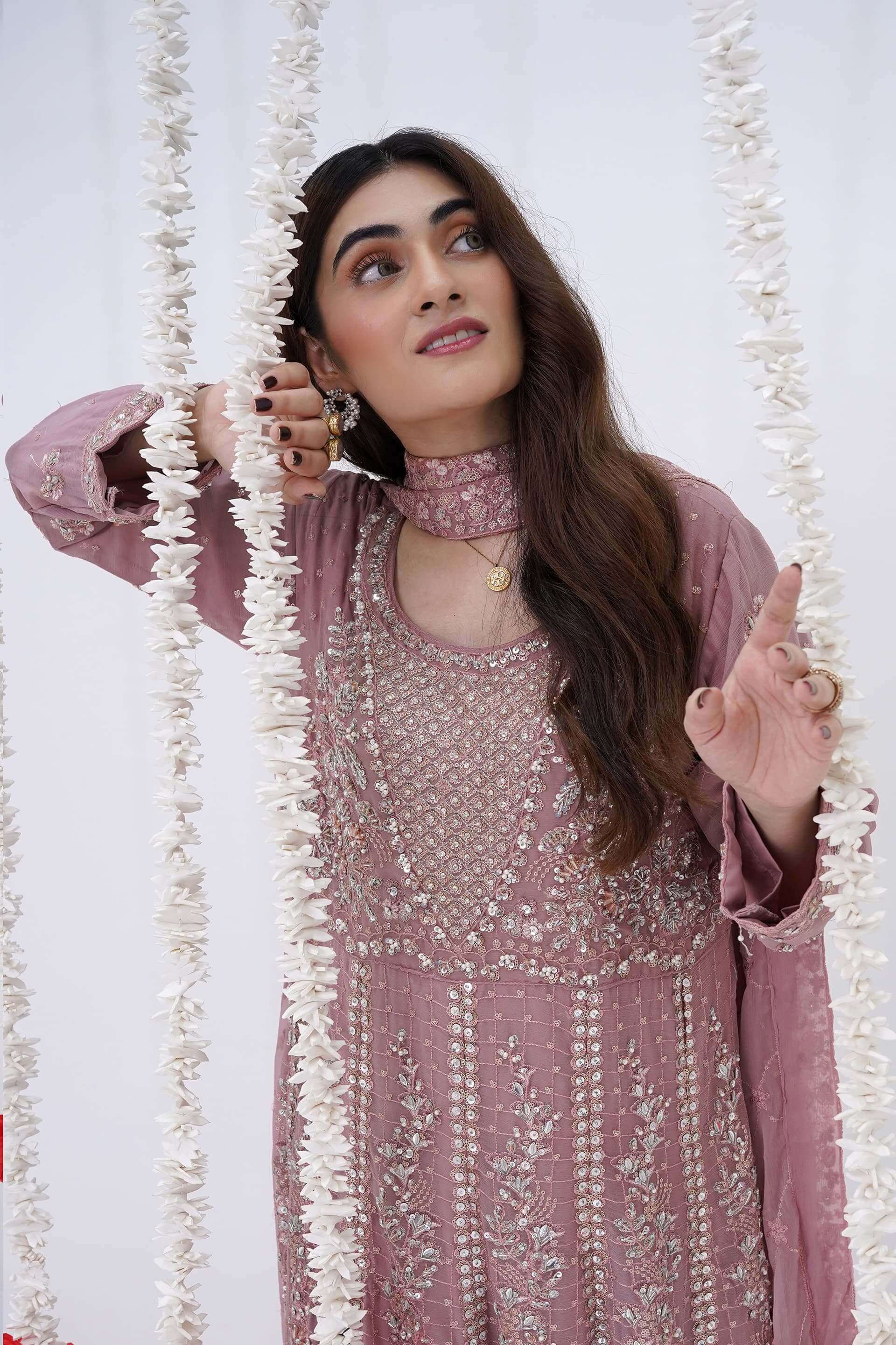 Mauve Luxury Chiffon Maxi Dress with Handwork Video