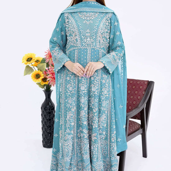 Sky Blue Bridesmaid Chiffon Maxi Dress with Handwork – Wedding Gown Video