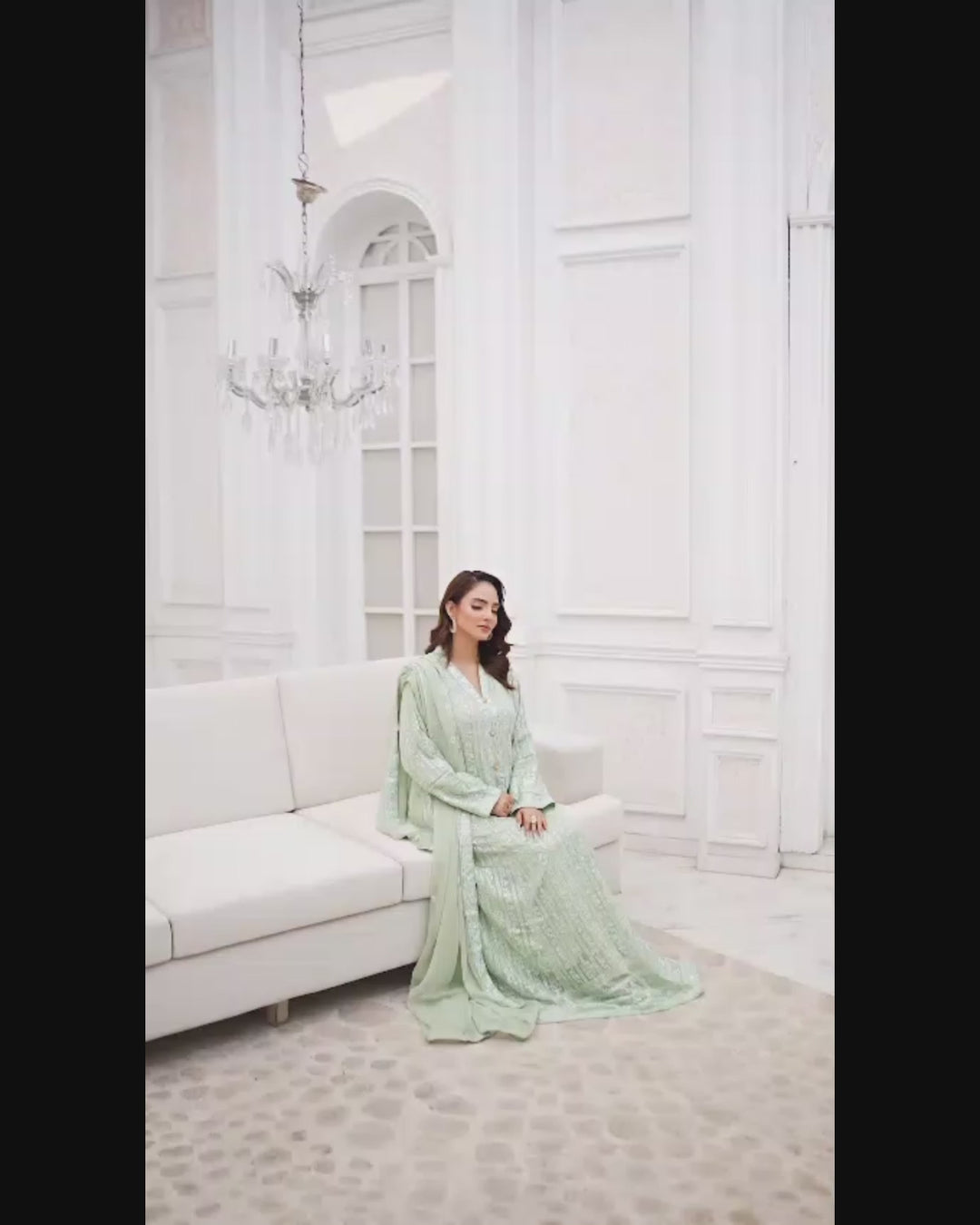 Mint Green Chiffon Anarkali Gown Side Video